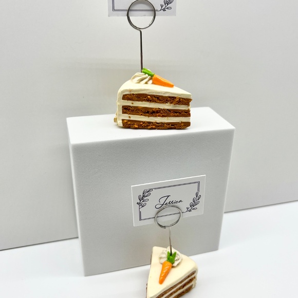 Carrot Cake Slice Place Card Holders –Set of 2 Handmade Clay Dessert Table Décor - Picture 6 of 10